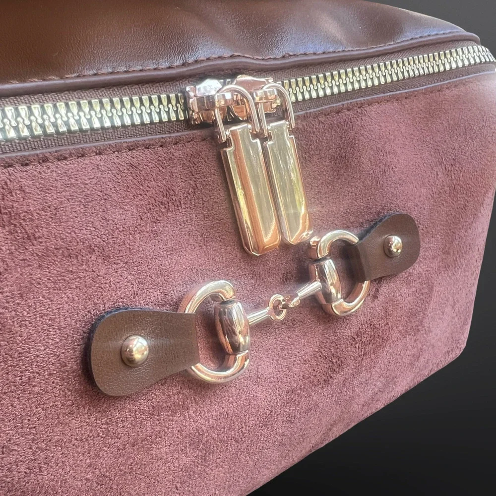Equestrian Horse Bit Cosmetic & Toiletry Bag | Blush Vegan Suede & Vegan Leather